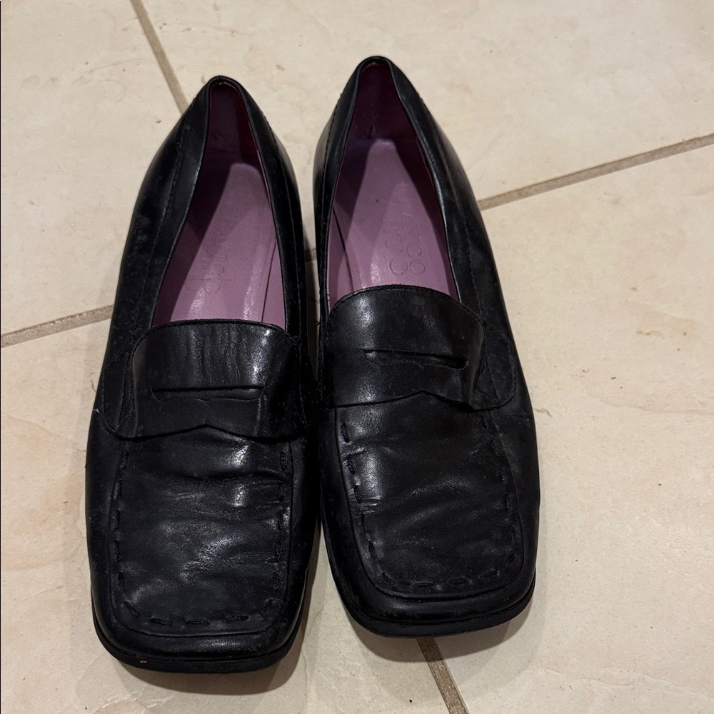 Franco Sarto Classic Black Leather Women’s Slip-On Loafers Size 8